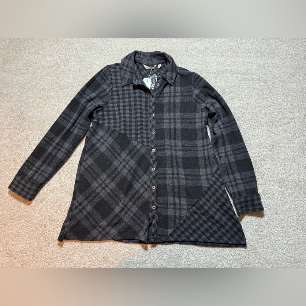 Soft Surroundings Paramour Plaid Tunic Long Sleeve Button Up - Size: Medium
